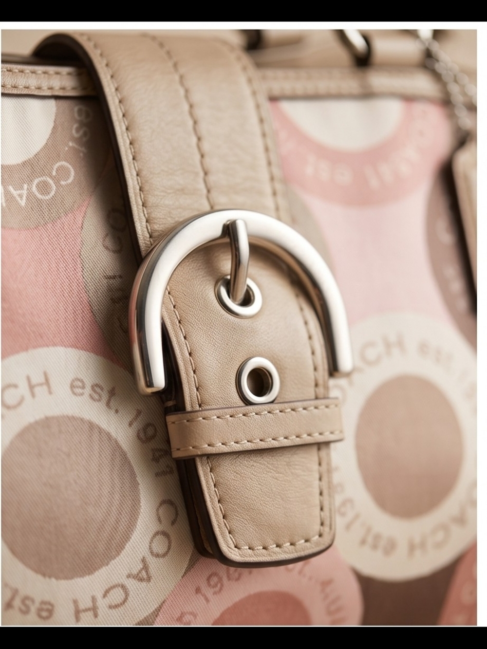 Coach Soho 2011 Beige and Pink Circle-Print Leather-Trim Shoulder Bag - Picture 2 of 14